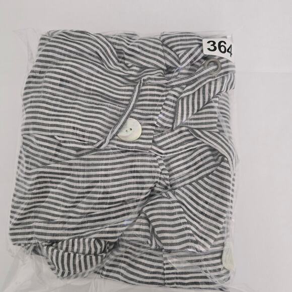 JNY Linen Blend Hooded Tunic Jacket Sz L Black White Striped Coastal Oversized - Picture 9 of 9